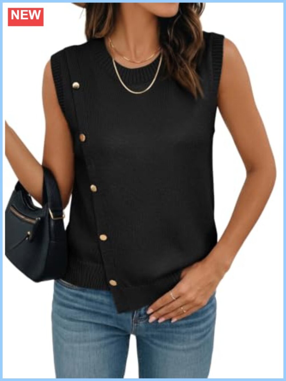 Sleeveless Pullover Button Decor Knit Sweater Vest